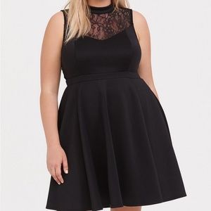 Torrid Black Scuba Knit & Lace Skater Dress